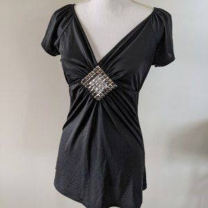 Janice Black Blouse with Rhine Stones
